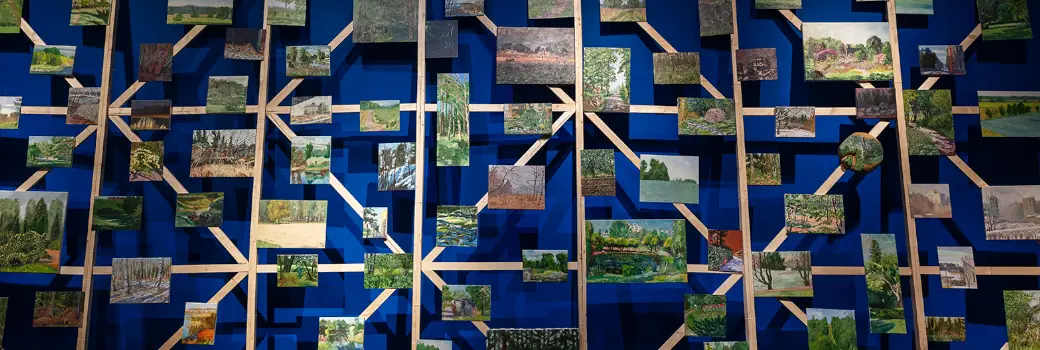 landscape painting artwork Landscape Sessions is an installation made of over 80 landscape oil paintings