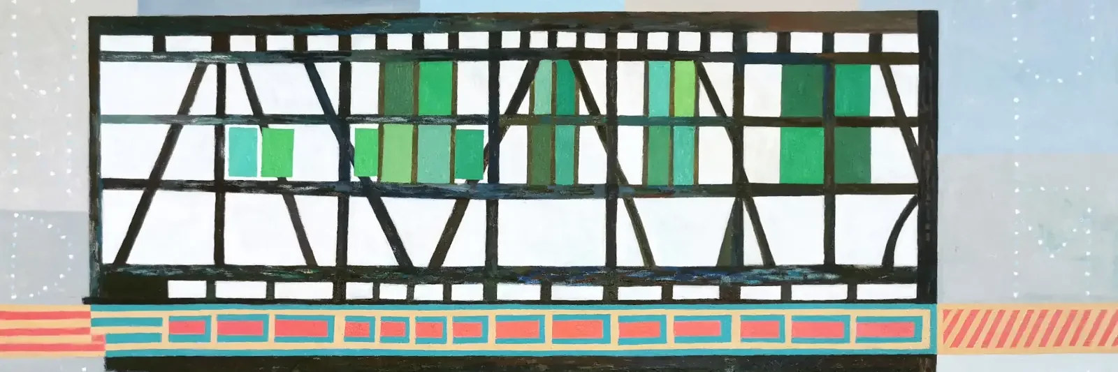 oil painting, fachwerk subject green colors