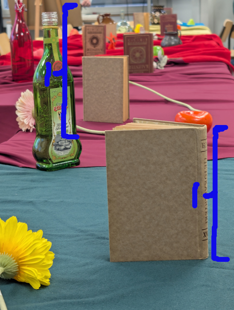 same sized books at different distances at the table